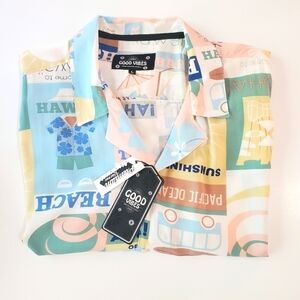 GOOD VIBES Men's Aloha Hawaiian Short Sleeve Button Down Casual Shirt NWT Size L